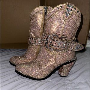 Dolls Kill (Club Exx) Rhinestone Sheriff Shine Gold Cowboy boots
